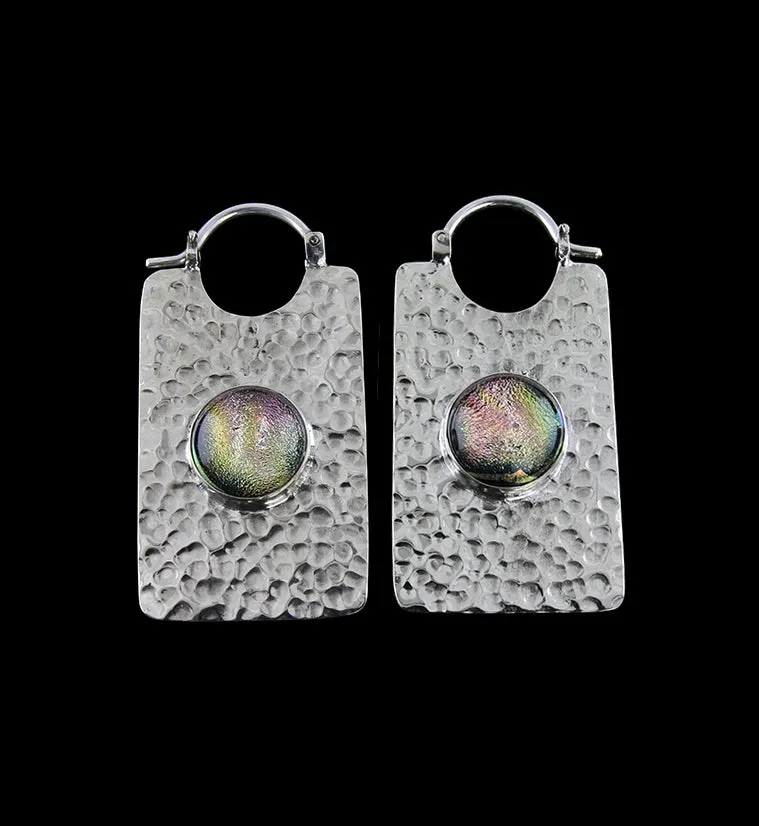 14G Lateral Dichroic Glass White Brass Hangers - Earrings