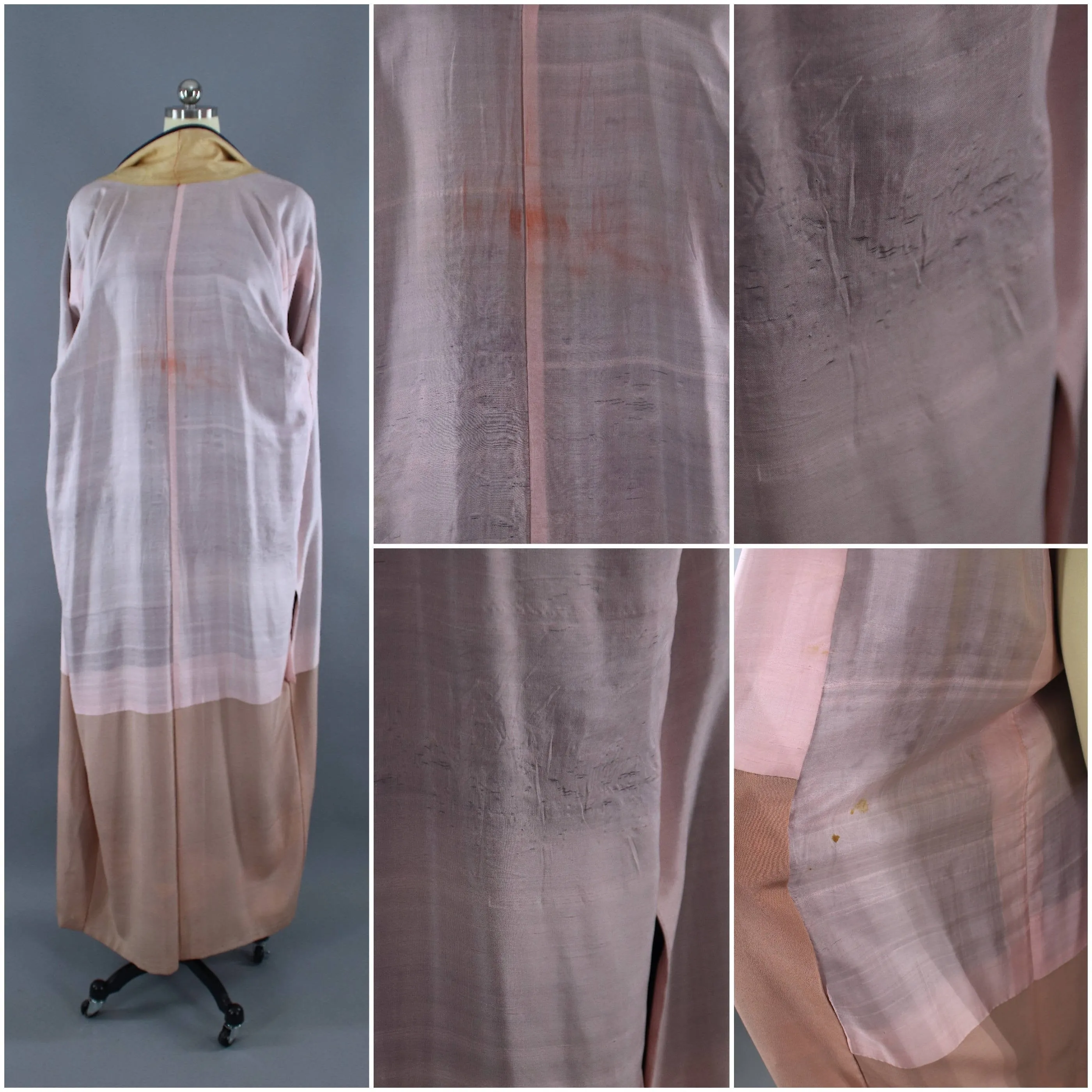 1940s Vintage Silk Kimono Robe / Navy Blue Art Deco