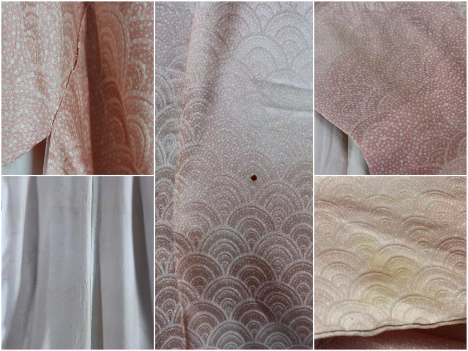 1950s Vintage Silk Kimono Robe / Art Deco Peach Seigaiha Print
