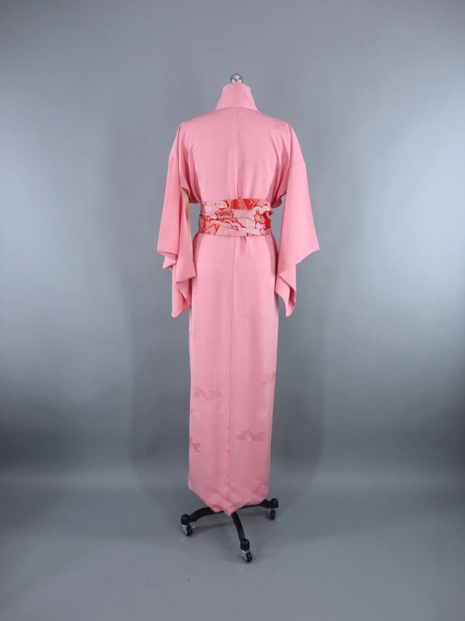 1950s Vintage Silk Kimono Robe / Cotton Candy Pink