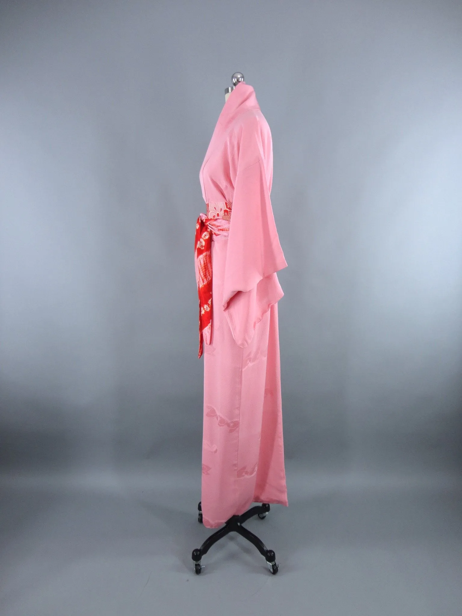 1950s Vintage Silk Kimono Robe / Cotton Candy Pink