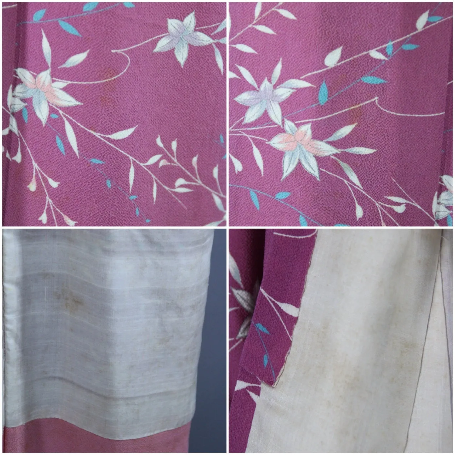 1950s Vintage Silk Kimono Robe / Orchid Pink Floral Print