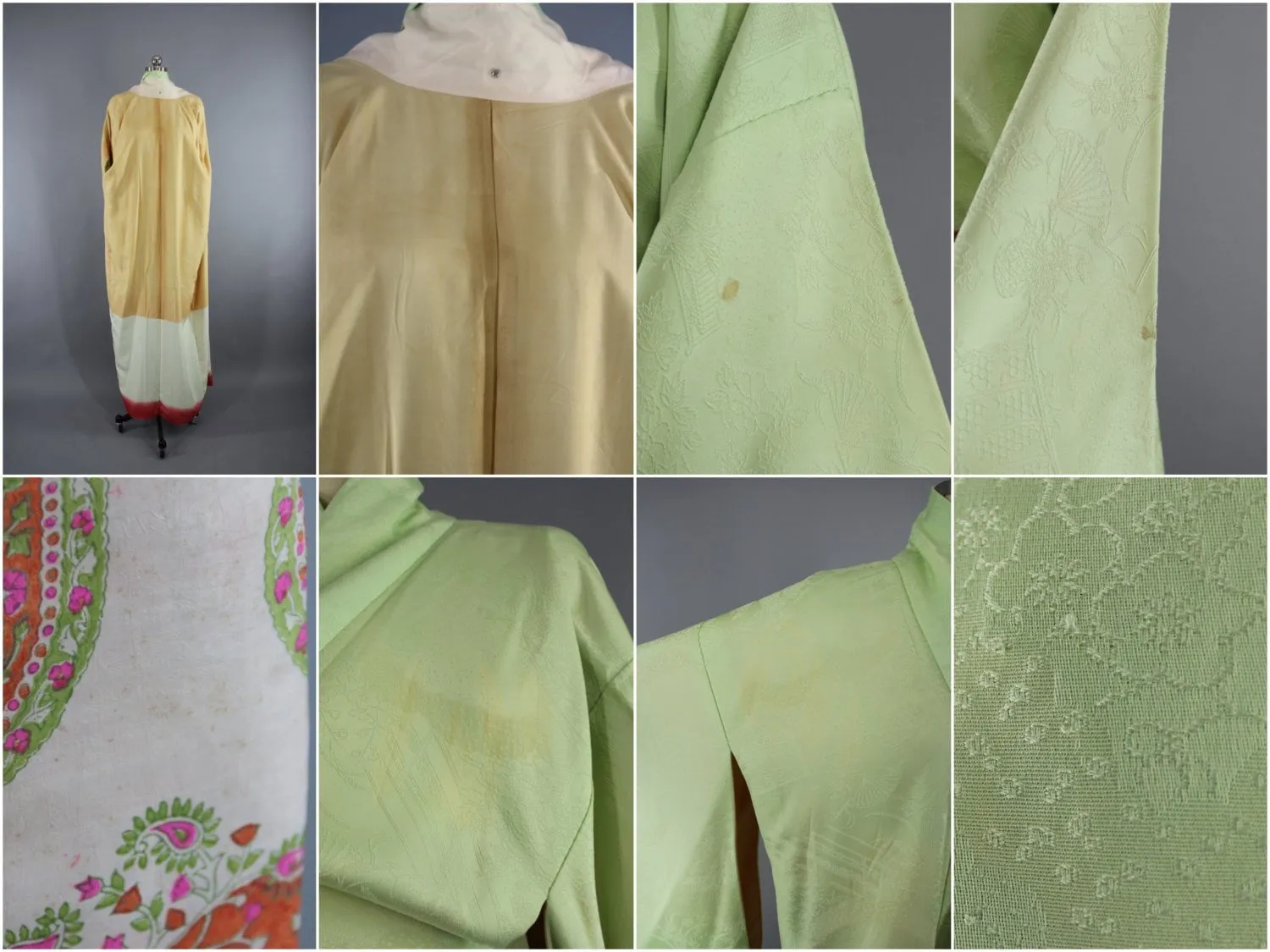 1960s Vintage Silk Kimono Robe in Pastel Spring Green
