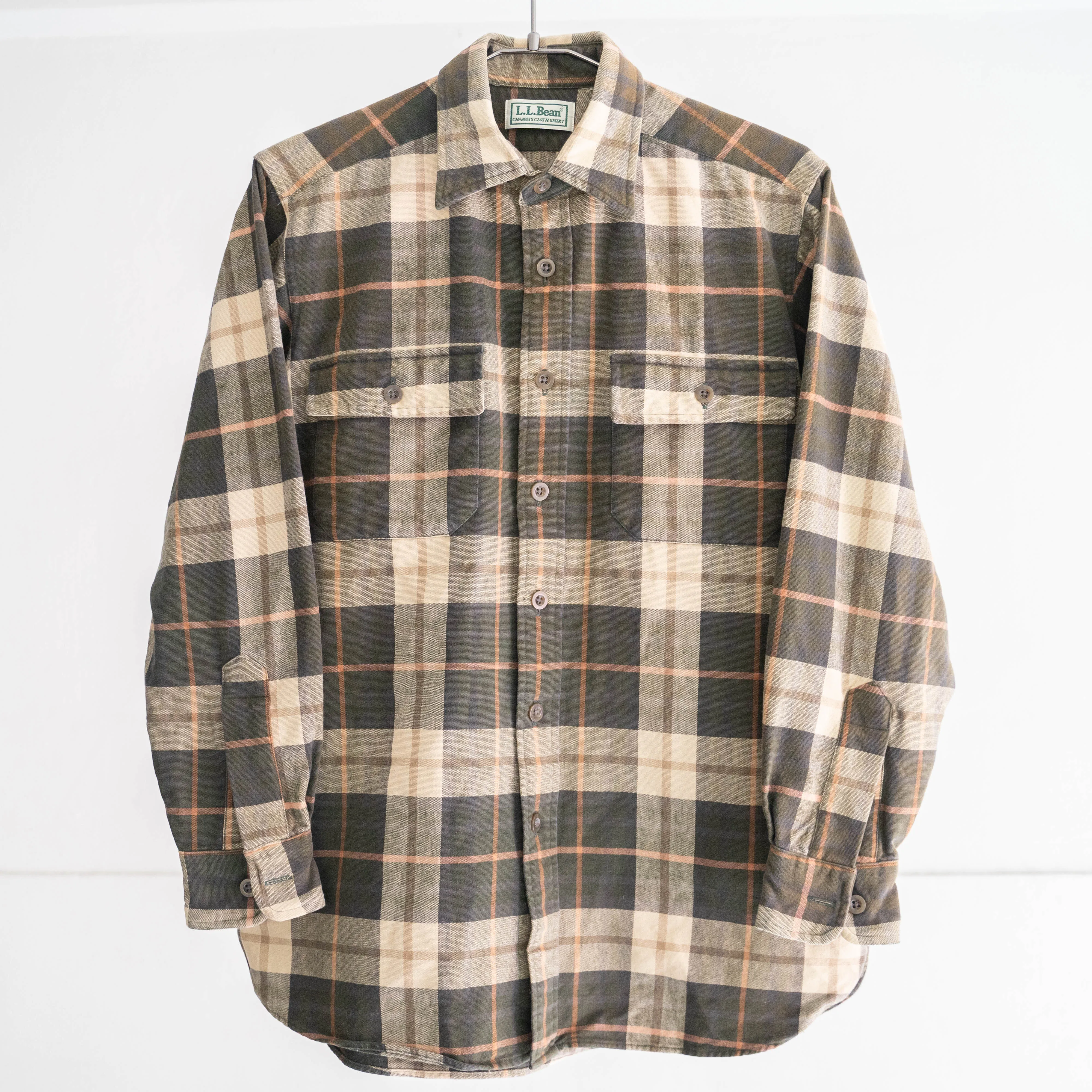 1990s LL Bean green base check cotton flannel shirt