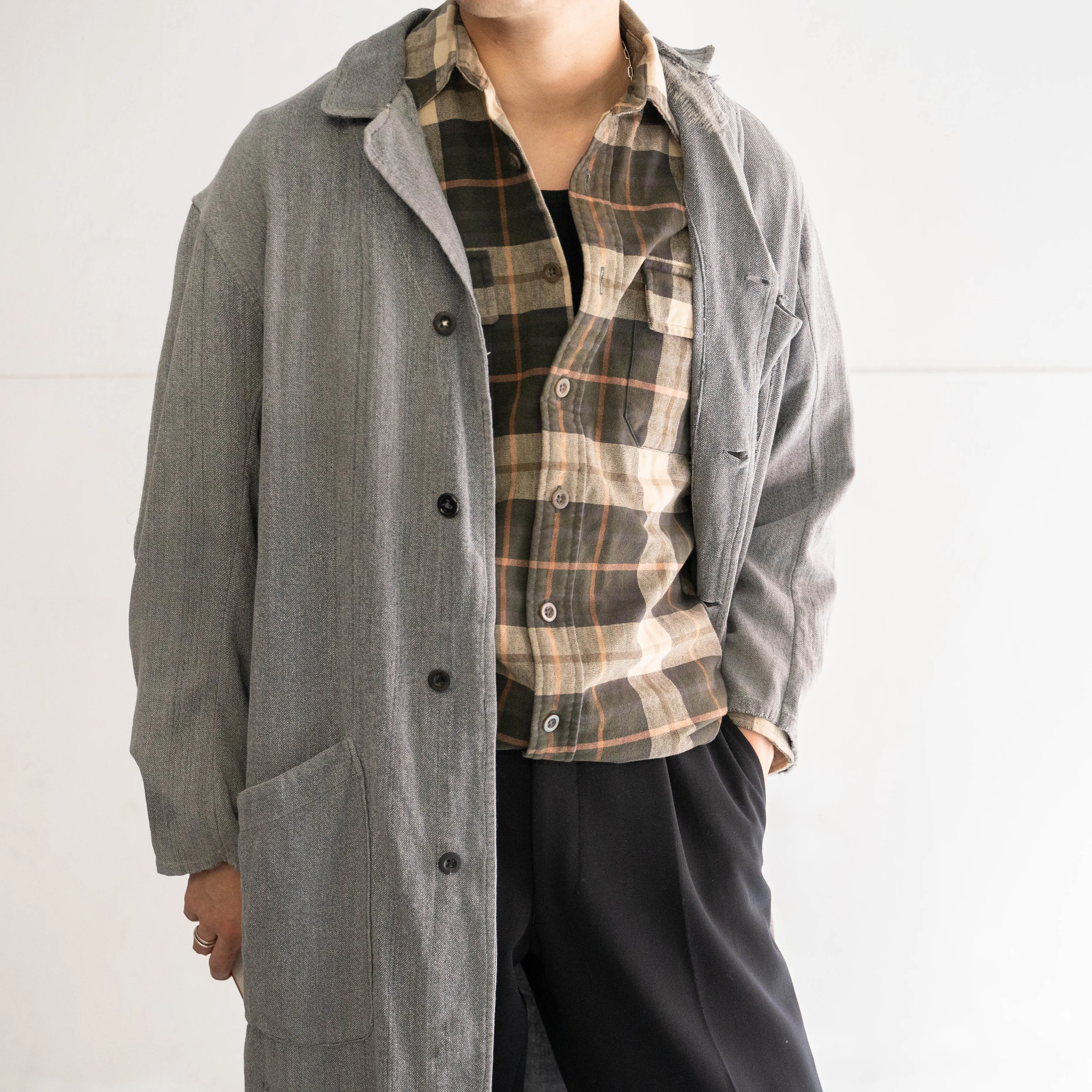 1990s LL Bean green base check cotton flannel shirt