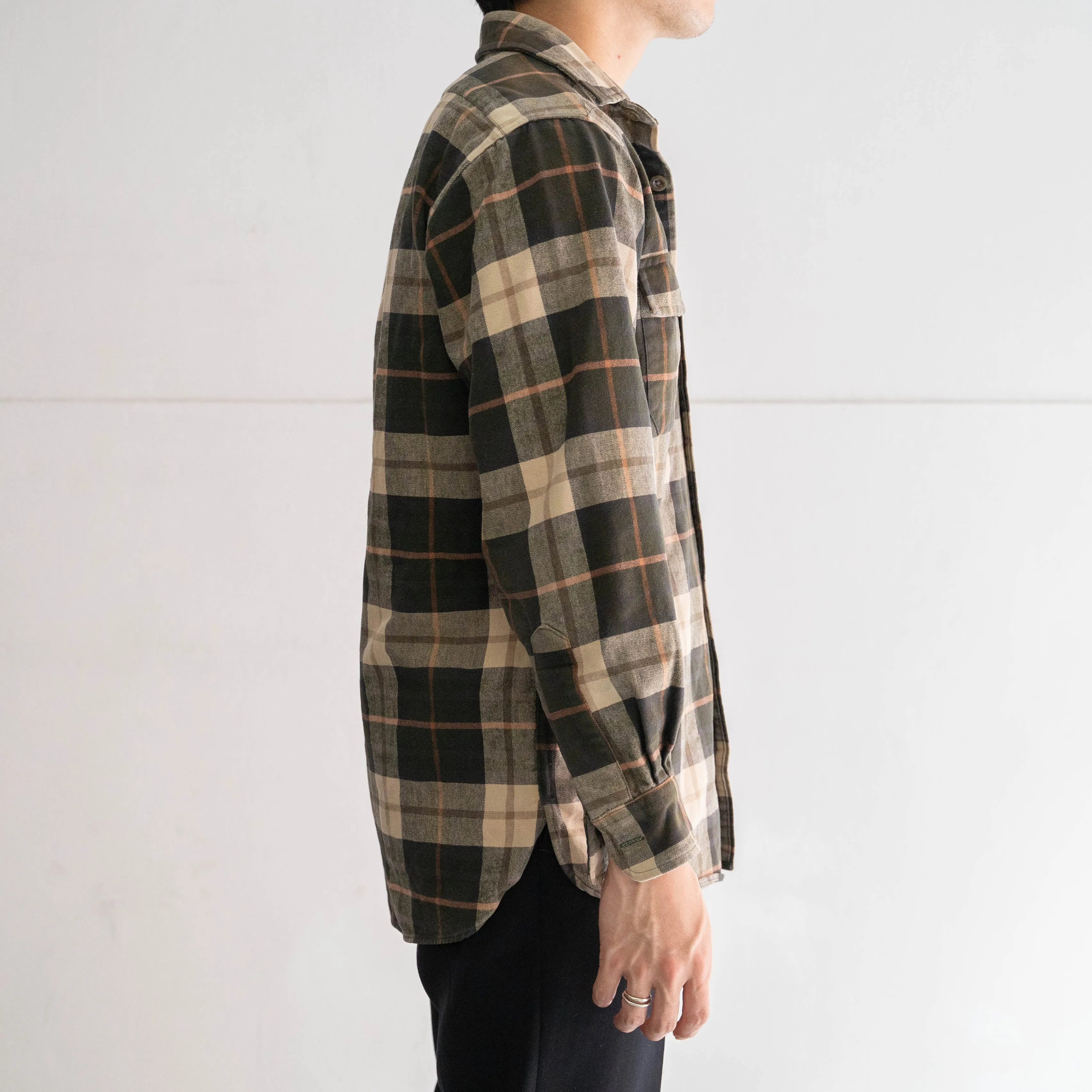 1990s LL Bean green base check cotton flannel shirt