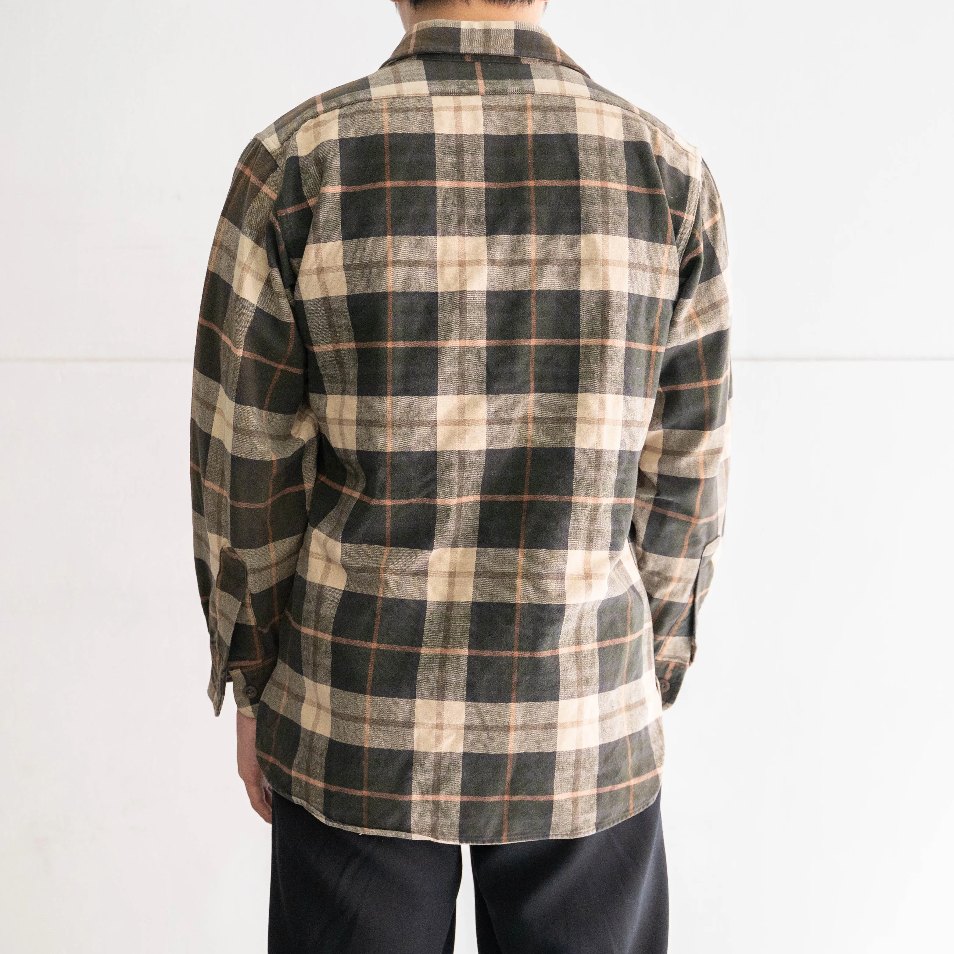 1990s LL Bean green base check cotton flannel shirt