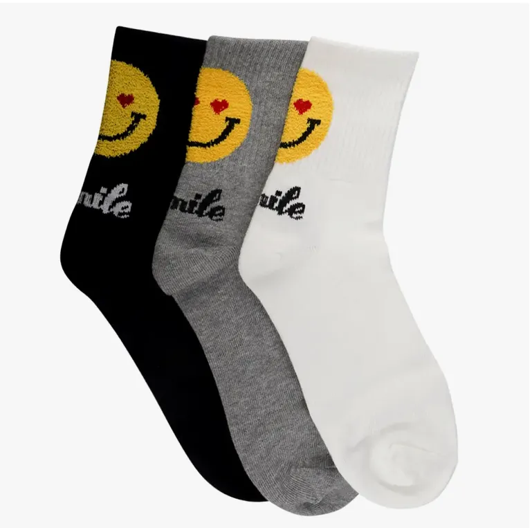 Back Smiley Smile Quarter Socks -Black*