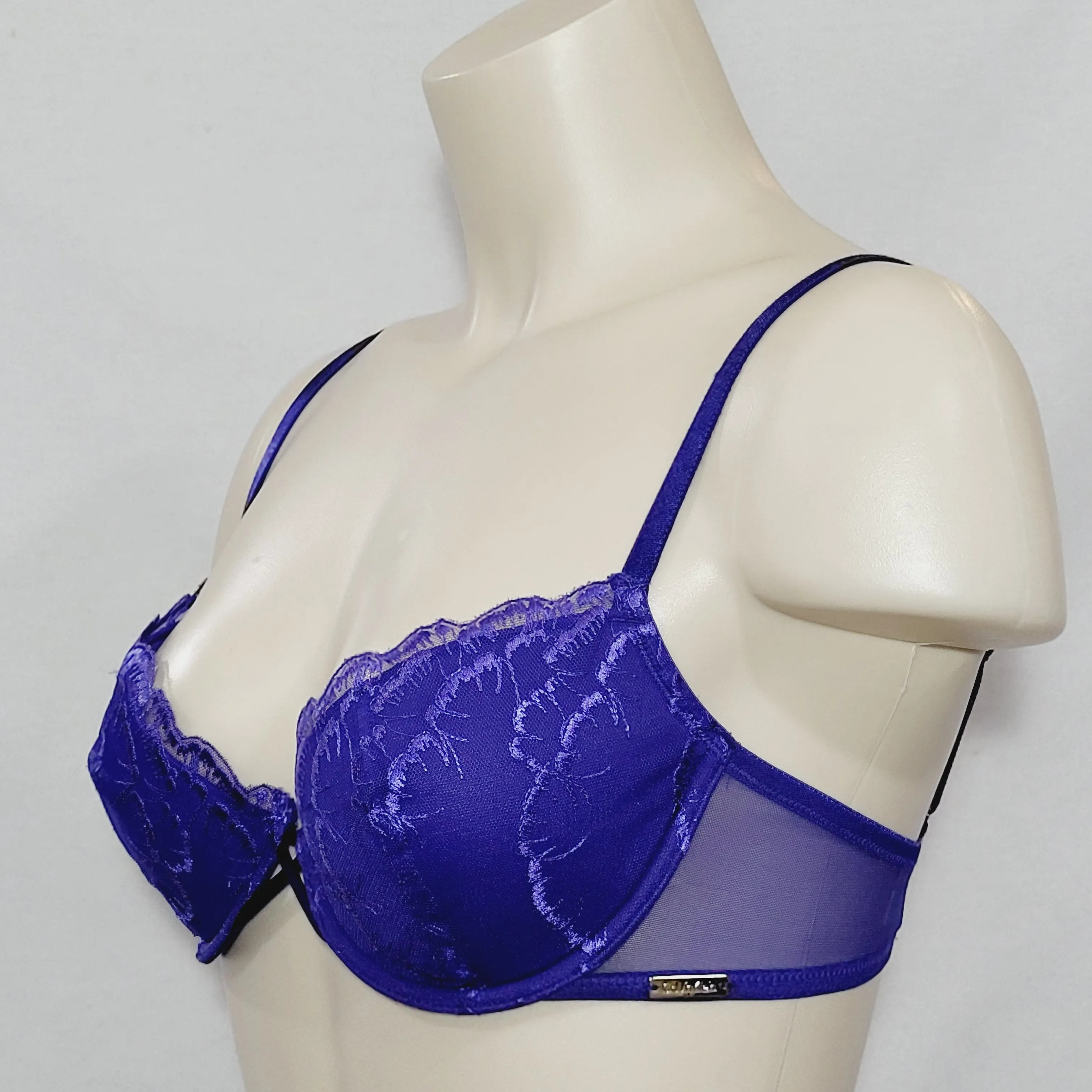 Calvin Klein F3621 Lace Nightingale Demi Underwire Bra 36B Blue