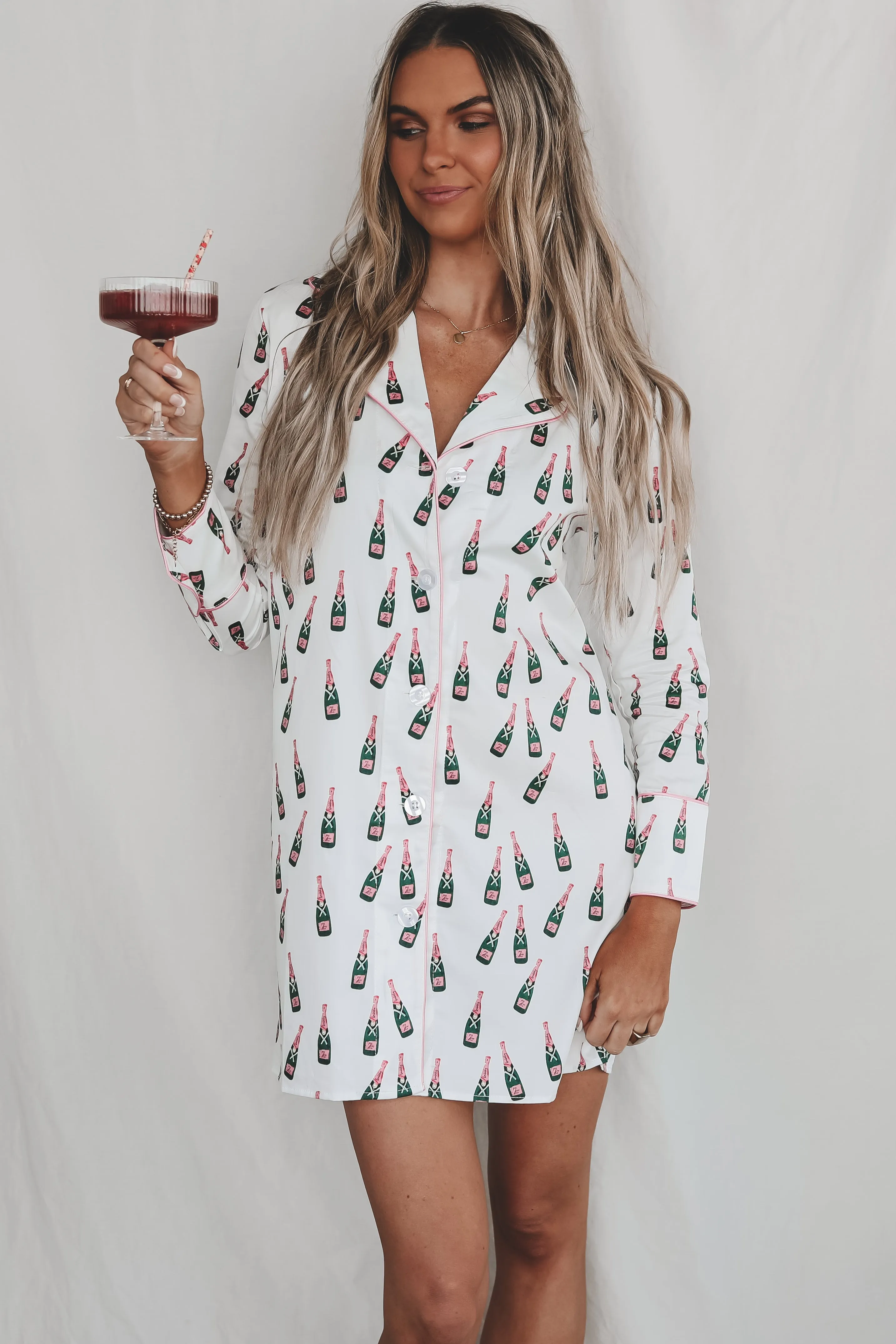 Cheers To A Girls Night Long Button Down Nightshirts