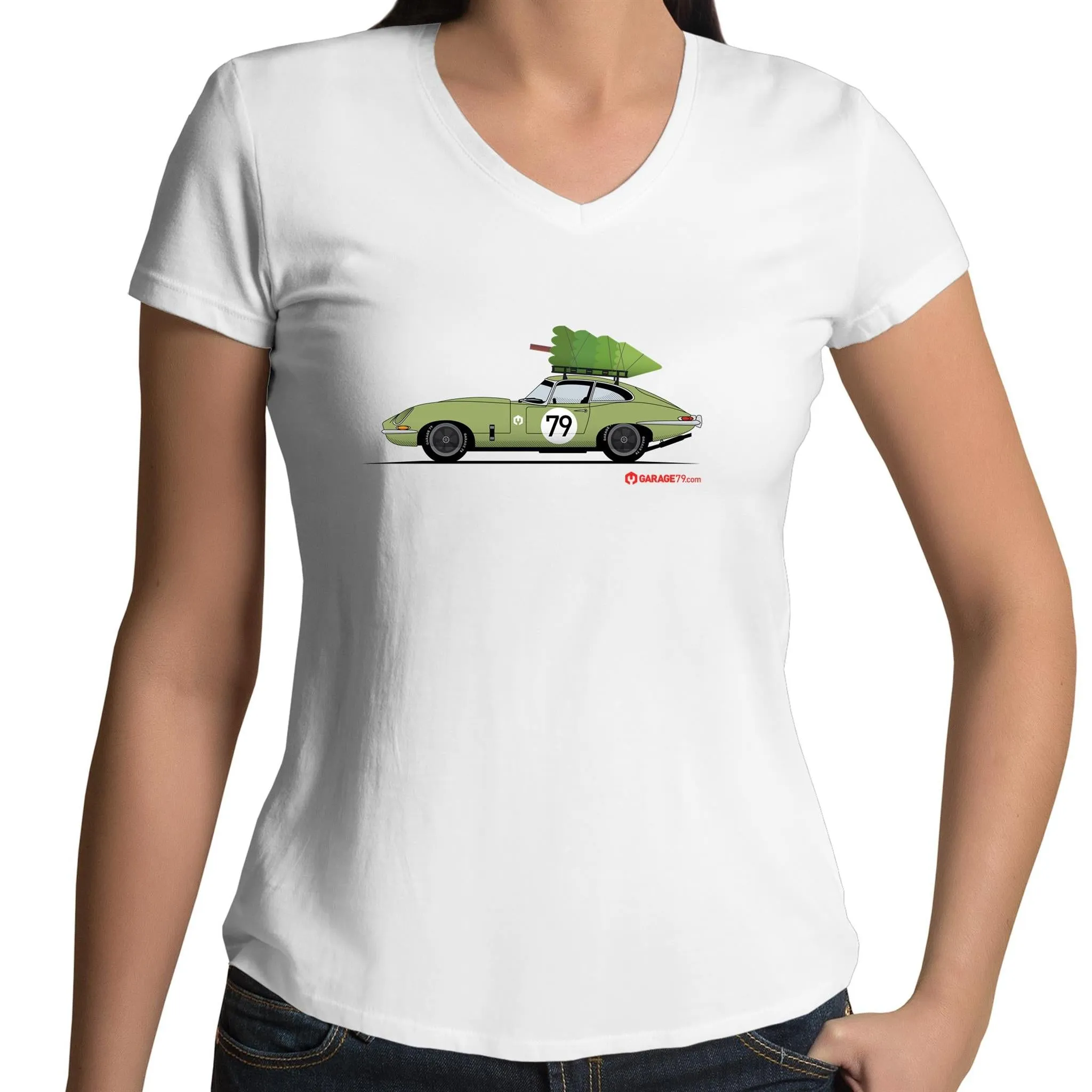 Christmas Jaguar E-Type Series Womens V-Neck T-Shirt