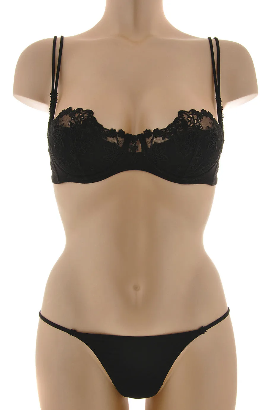 COTTON CLUB LACE Black Balconette Bra