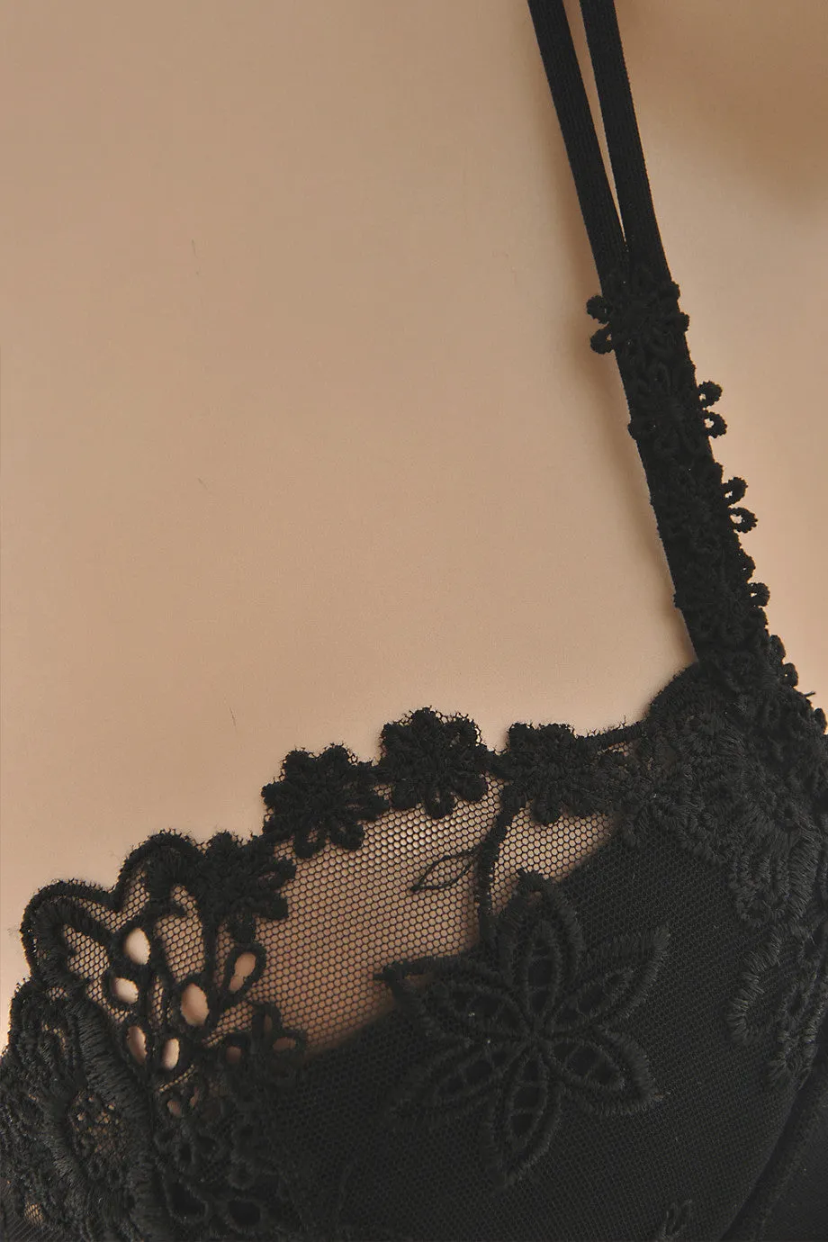 COTTON CLUB LACE Black Balconette Bra