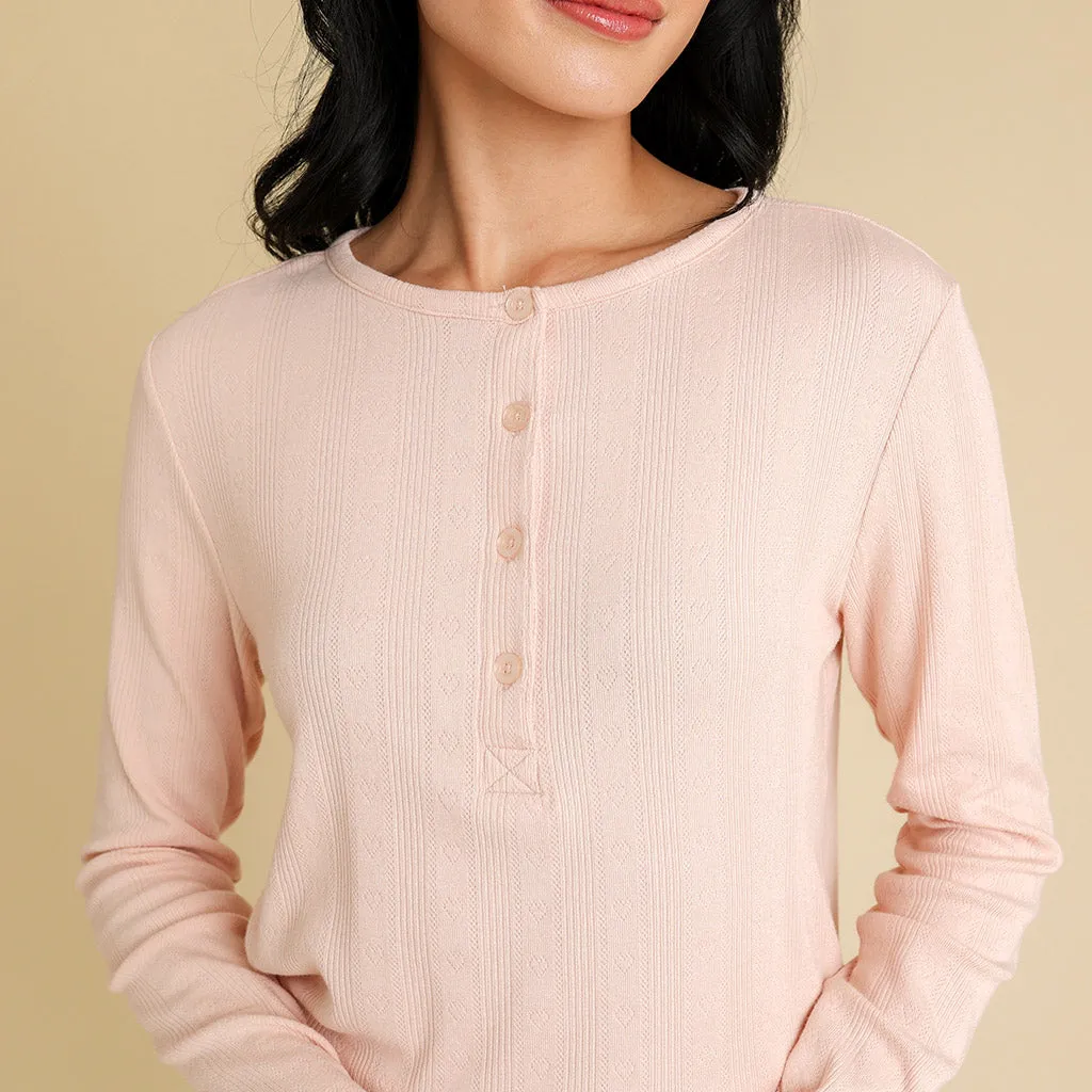 Dusty Blush Women's Pointelle Henley Top