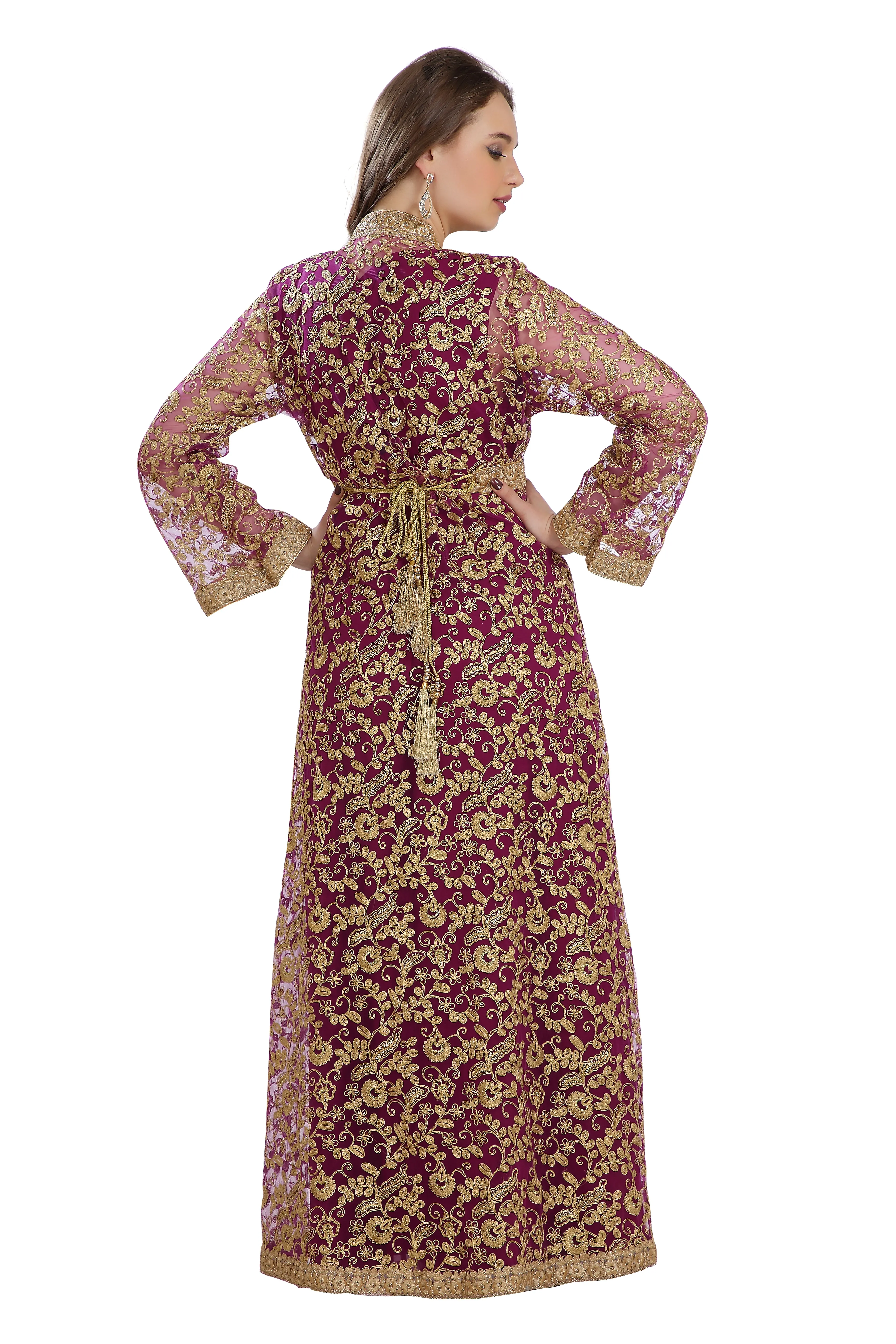 French Cardigan Oriental Wedding Robe With Golden Embroidery Work