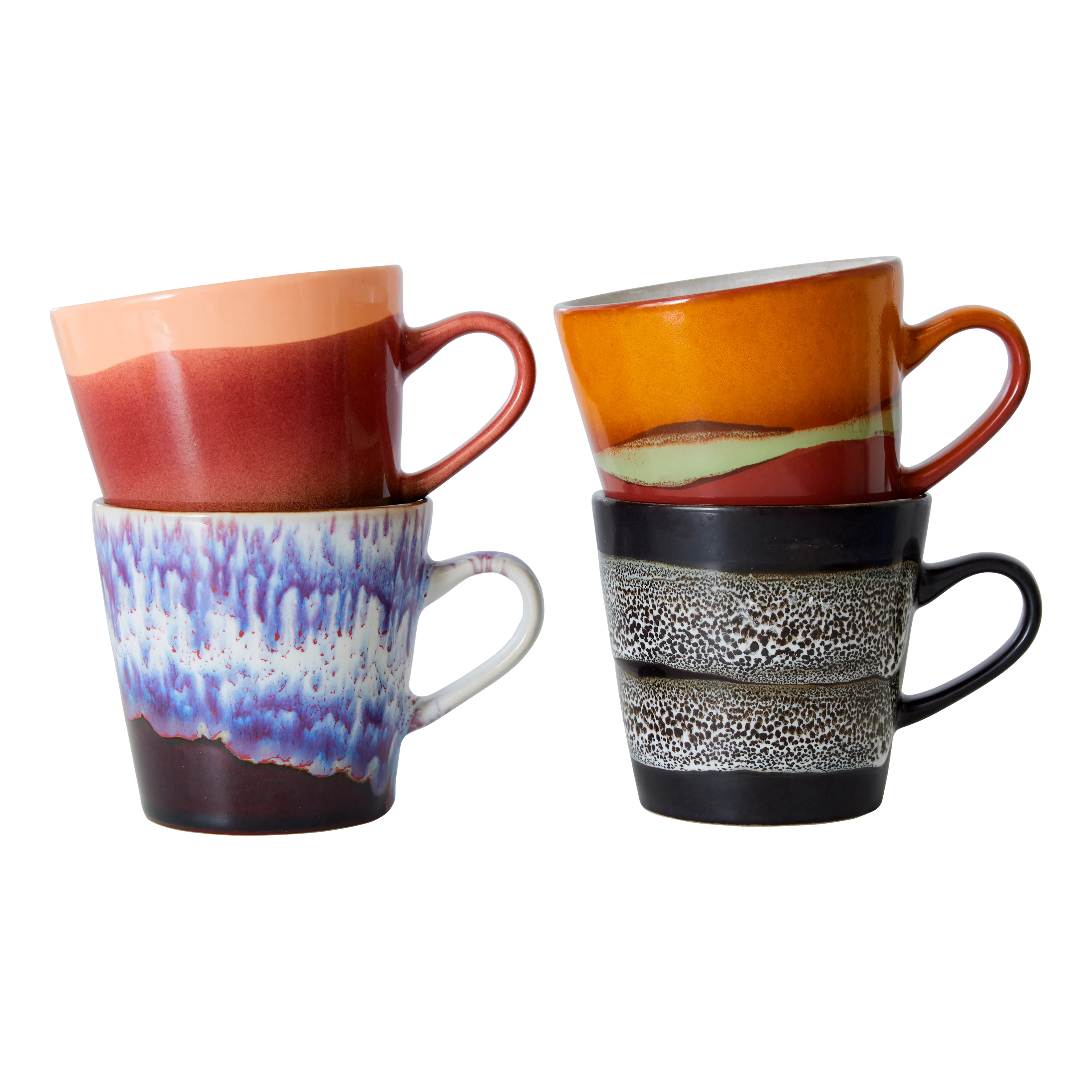 HKliving 70's Ceramic Friction Americano Mugs - Set of 4