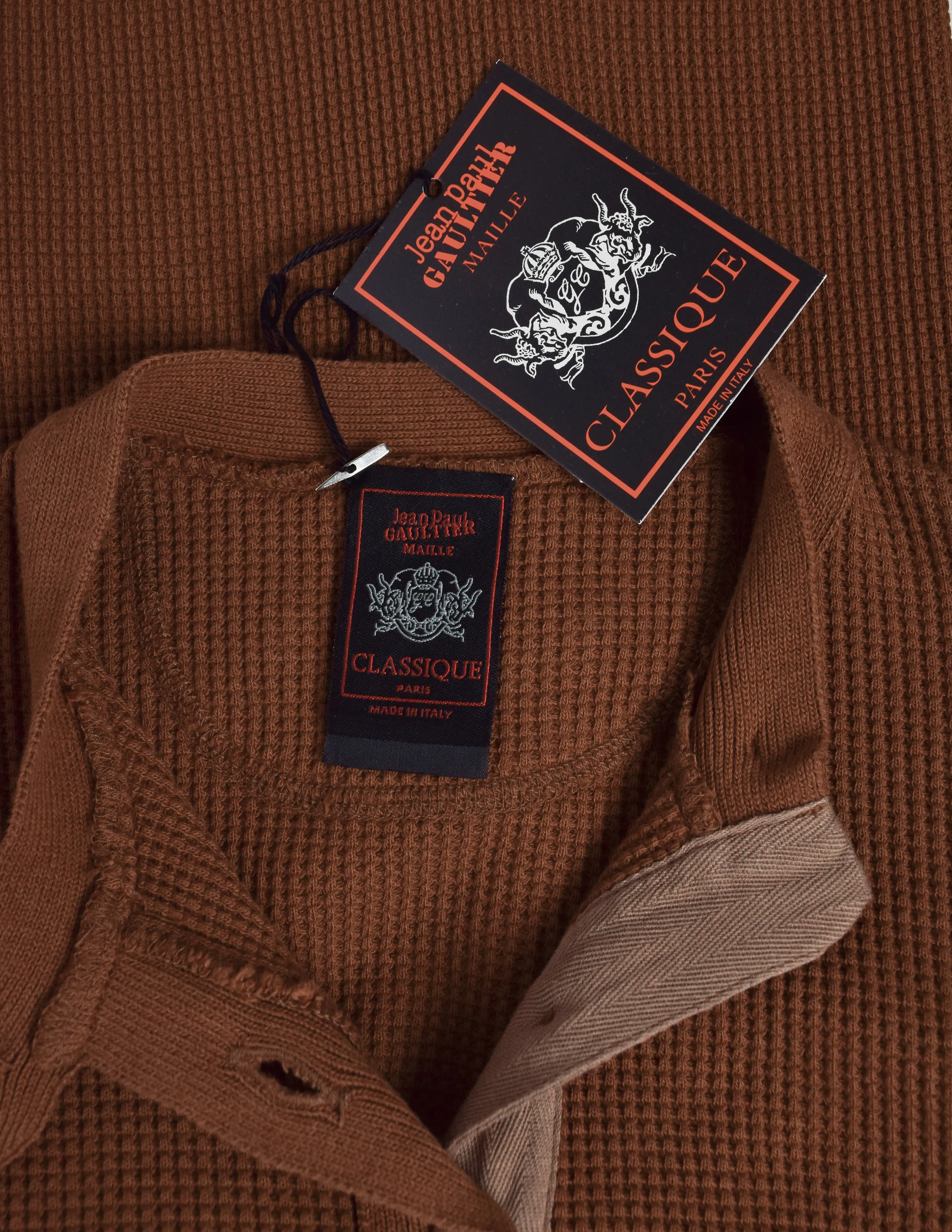 Jean Paul Gaultier Vintage AW 1999 Terracotta Rust Henley Thermal Top