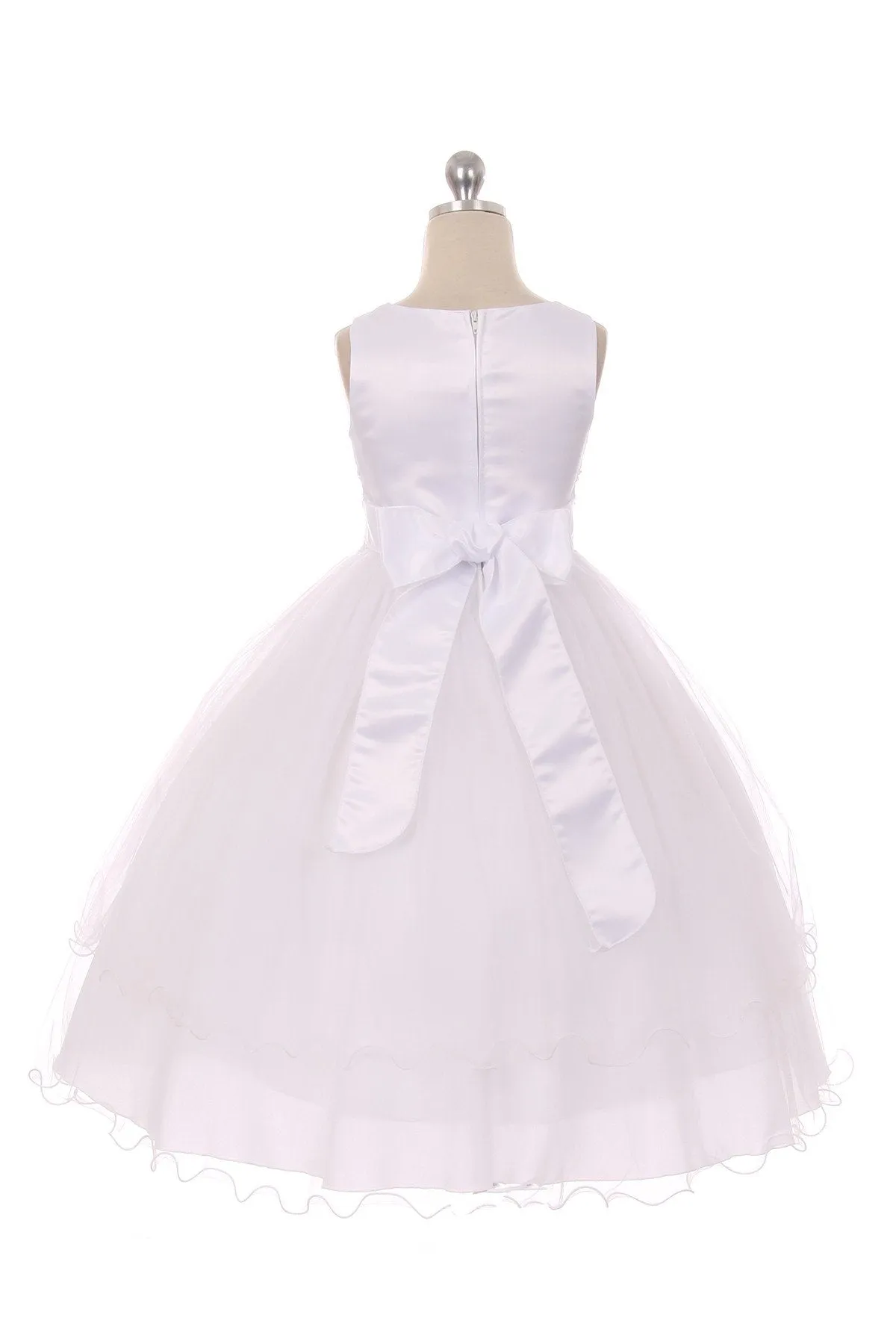 Lace Trim Long Tulle Girls Dress