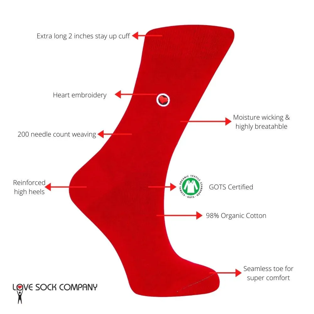 Love Sock Company Organic Cotton Women's Red Solid Crew Socks (W)