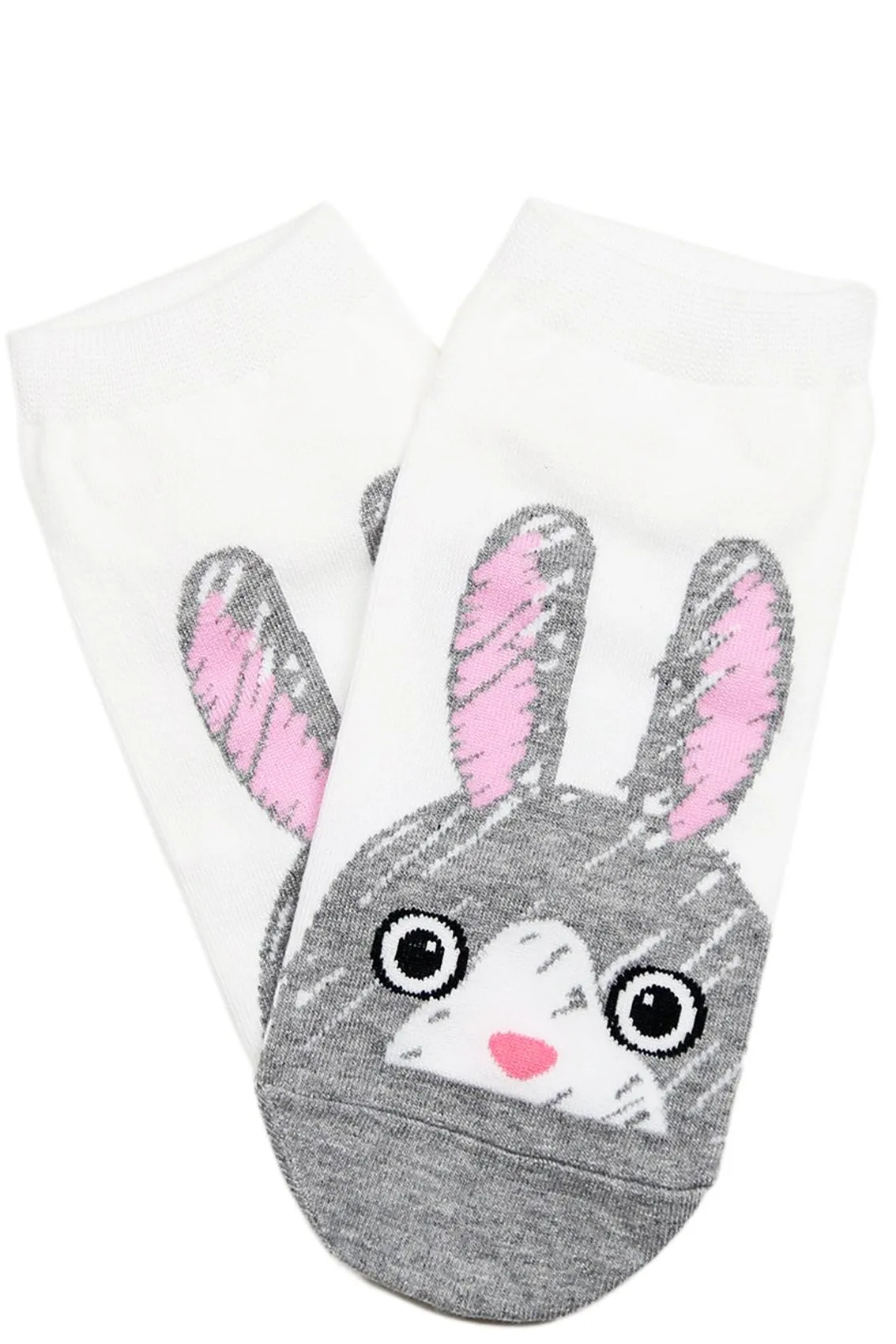 Peeking Bunny Cotton Ankle Socks White