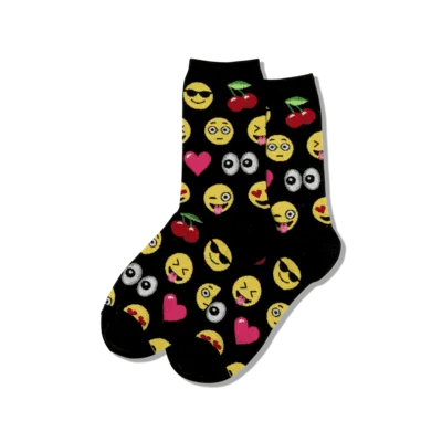 "Emoji" Cotton Crew Socks by Hot Sox - Medium