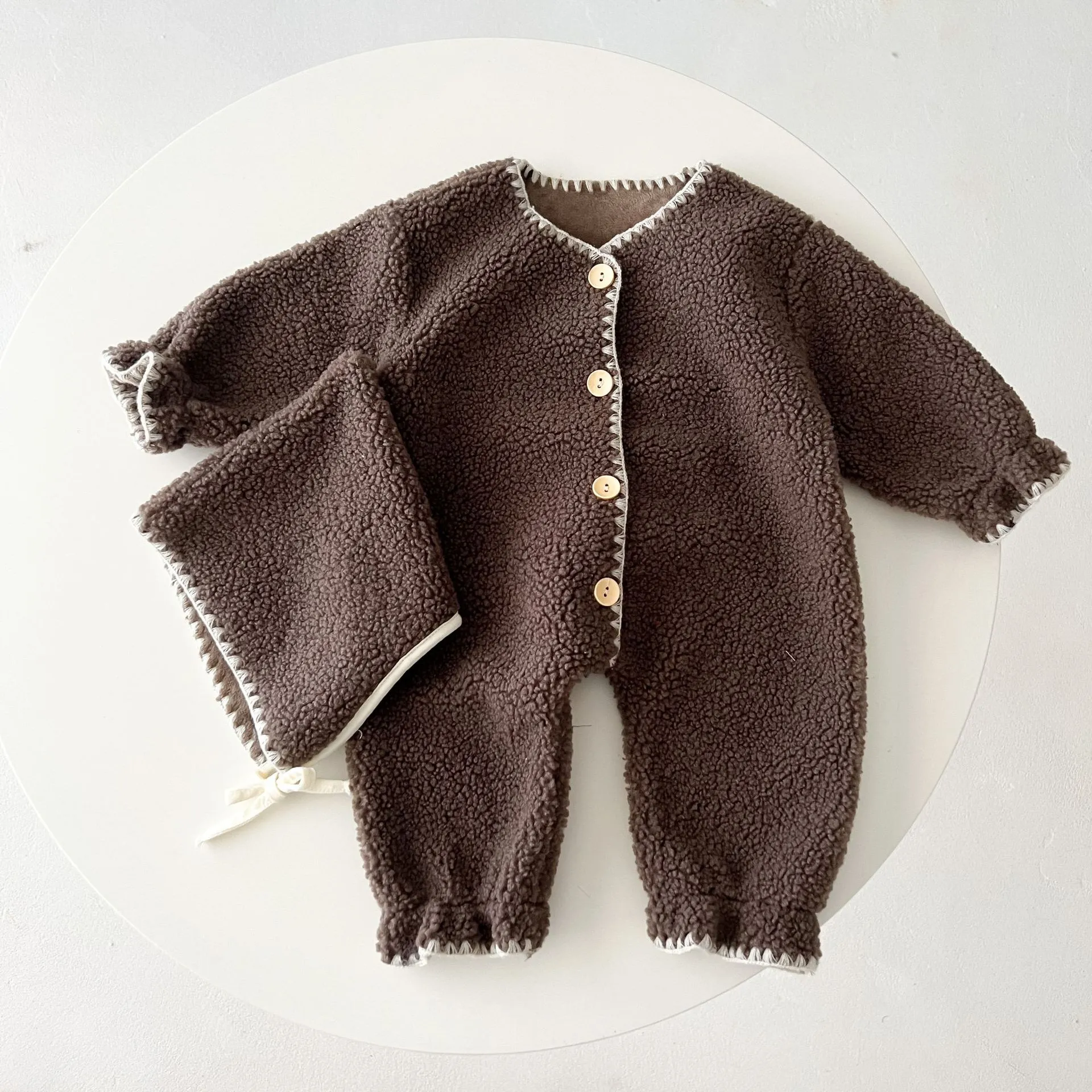 Stitched Fleece Jumpsuit with Bonnet