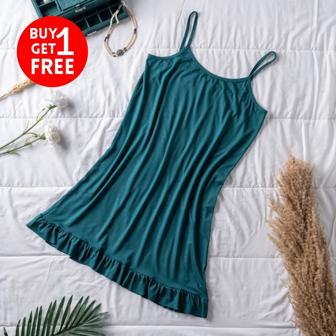 Women summer pajama Dark green ruffles night shirt